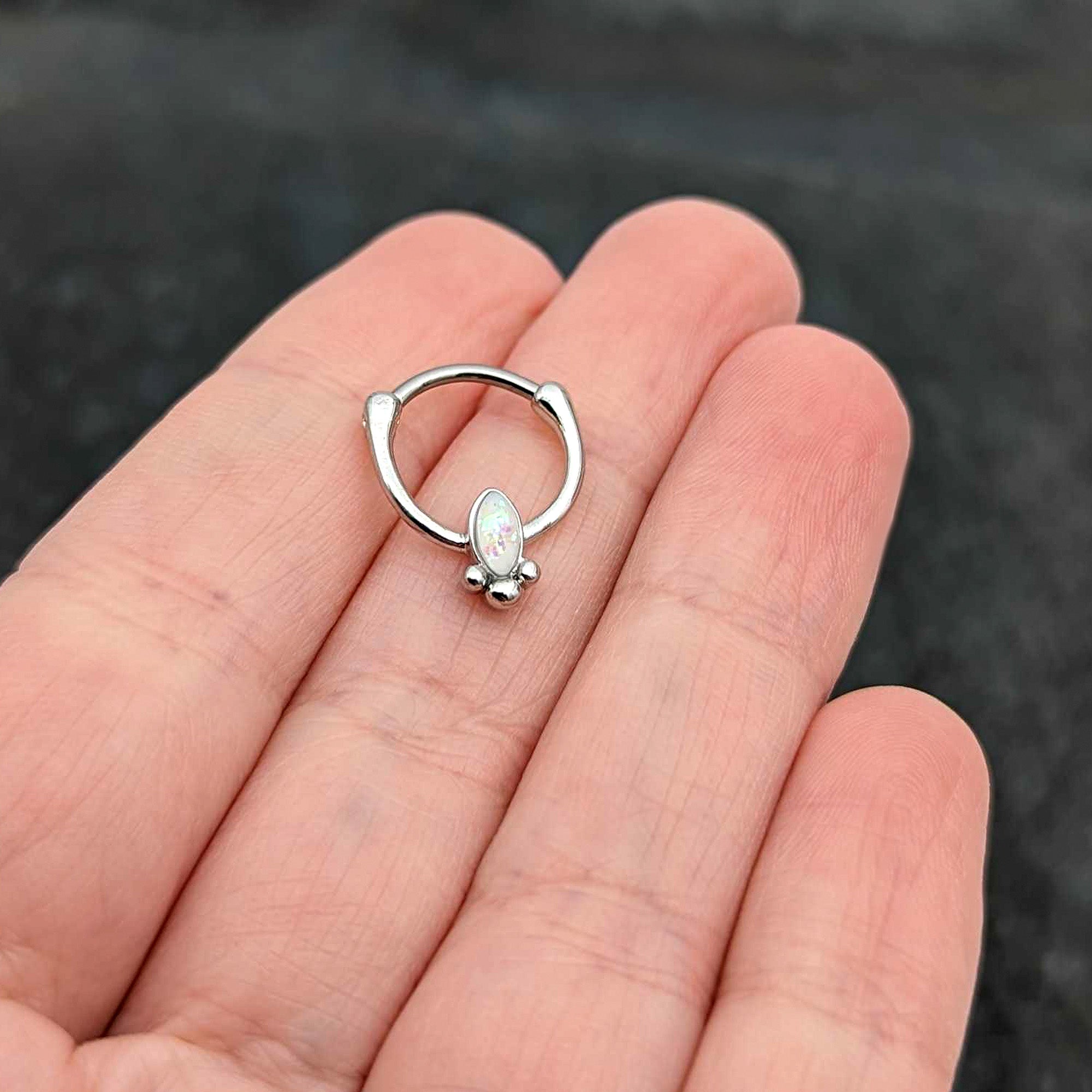 16G 5/16 White Faux Opal Deco Oval Cartilage Clicker