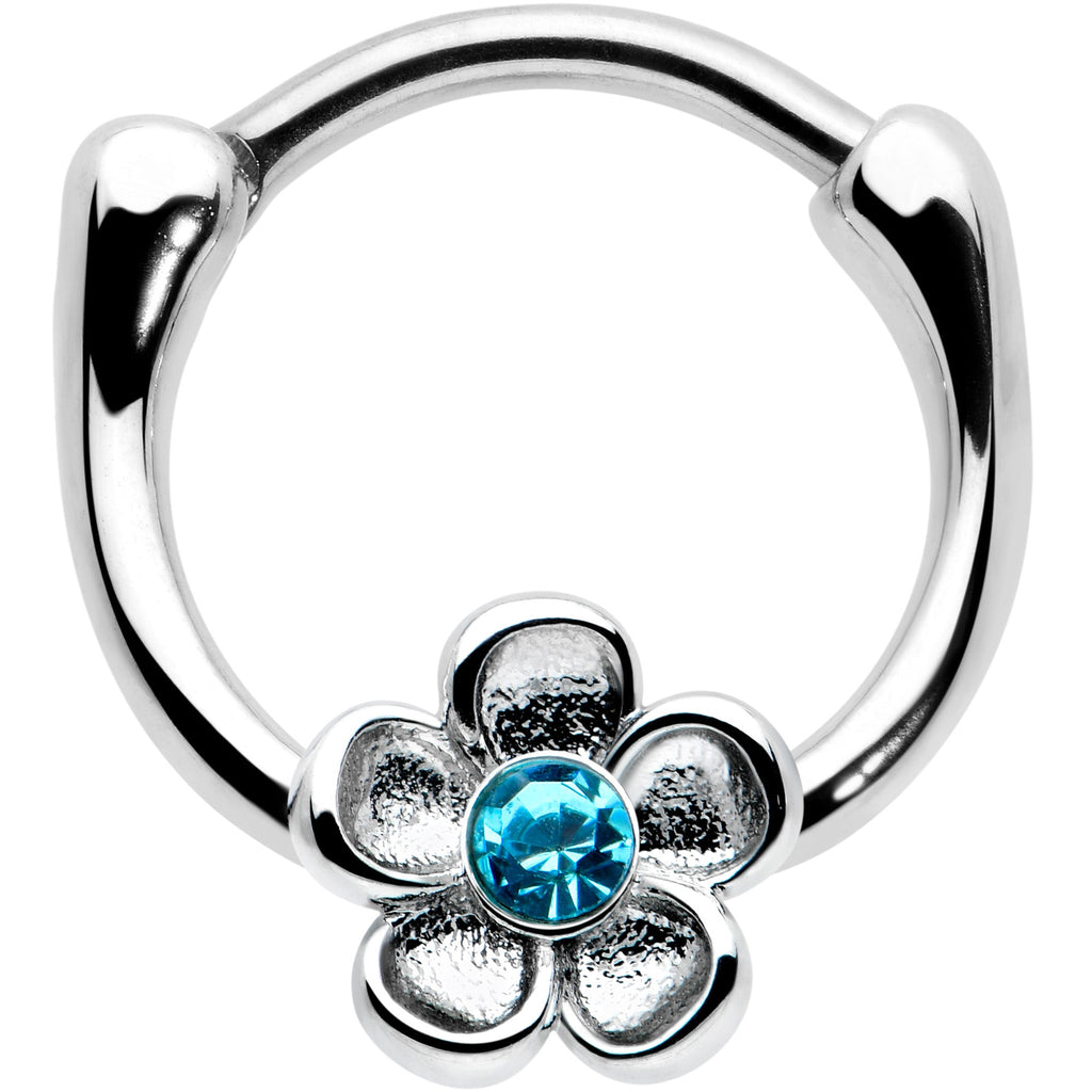 16G 5/16 Blue Gem Sweetheart Flower Cartilage Clicker