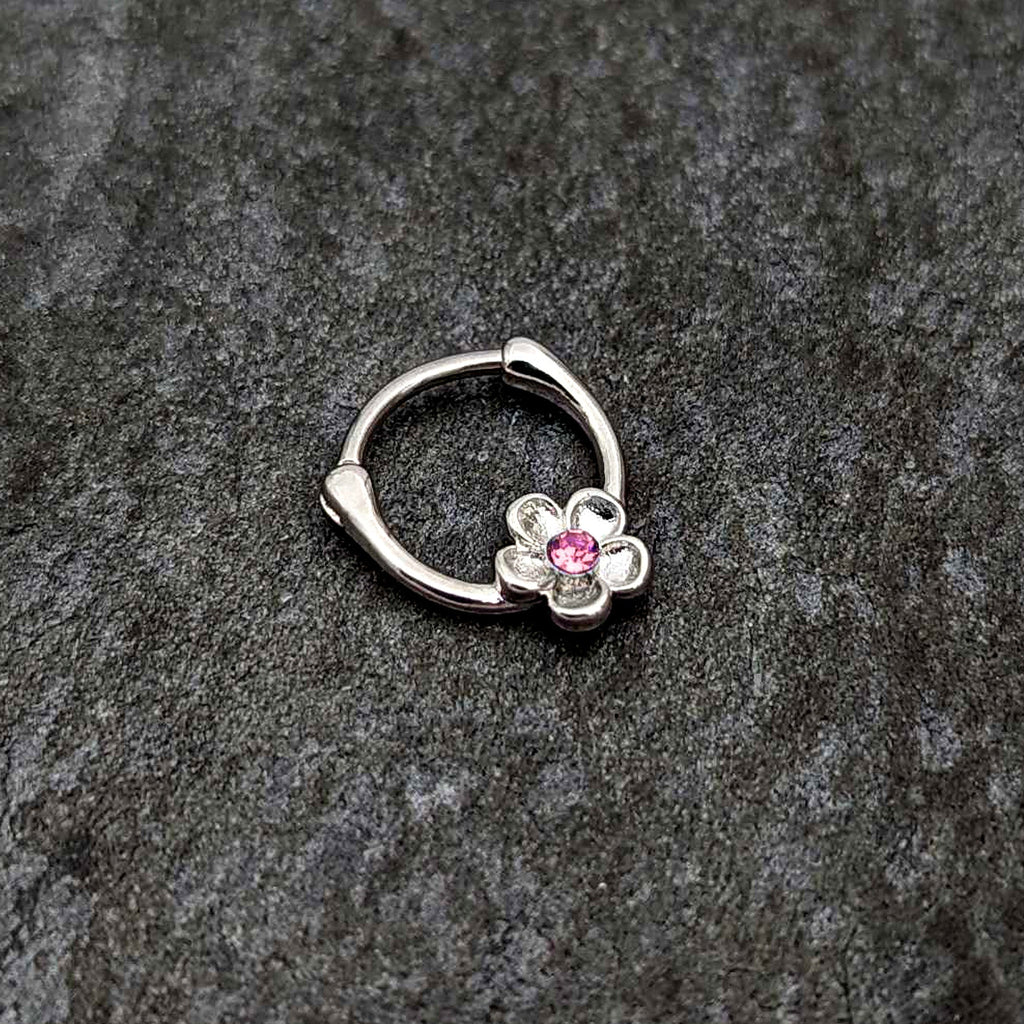 16G 5/16 Pink Gem Sweetheart Flower Cartilage Clicker