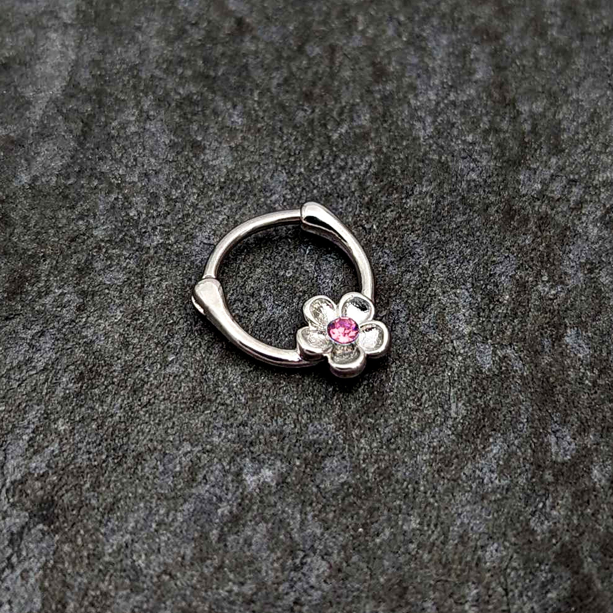 16G 5/16 Pink Gem Sweetheart Flower Cartilage Clicker