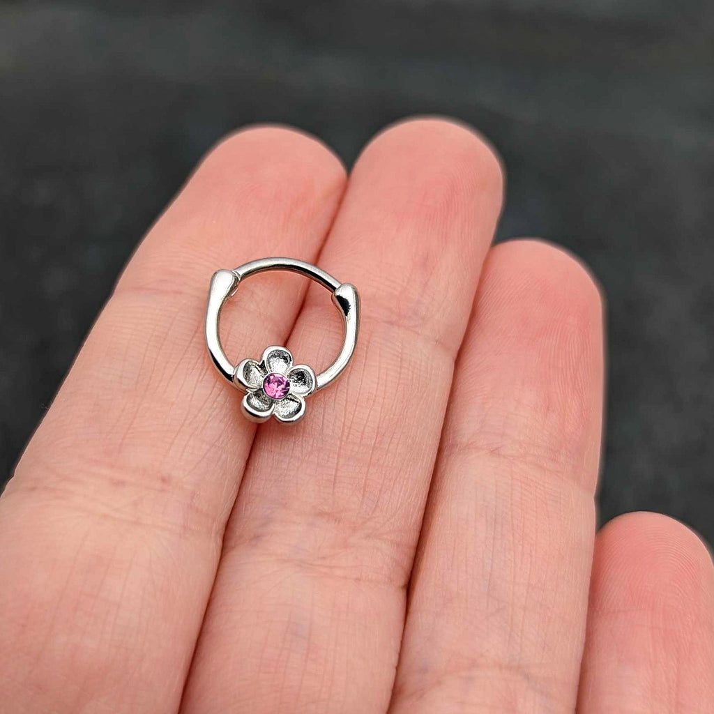 16G 5/16 Pink Gem Sweetheart Flower Cartilage Clicker
