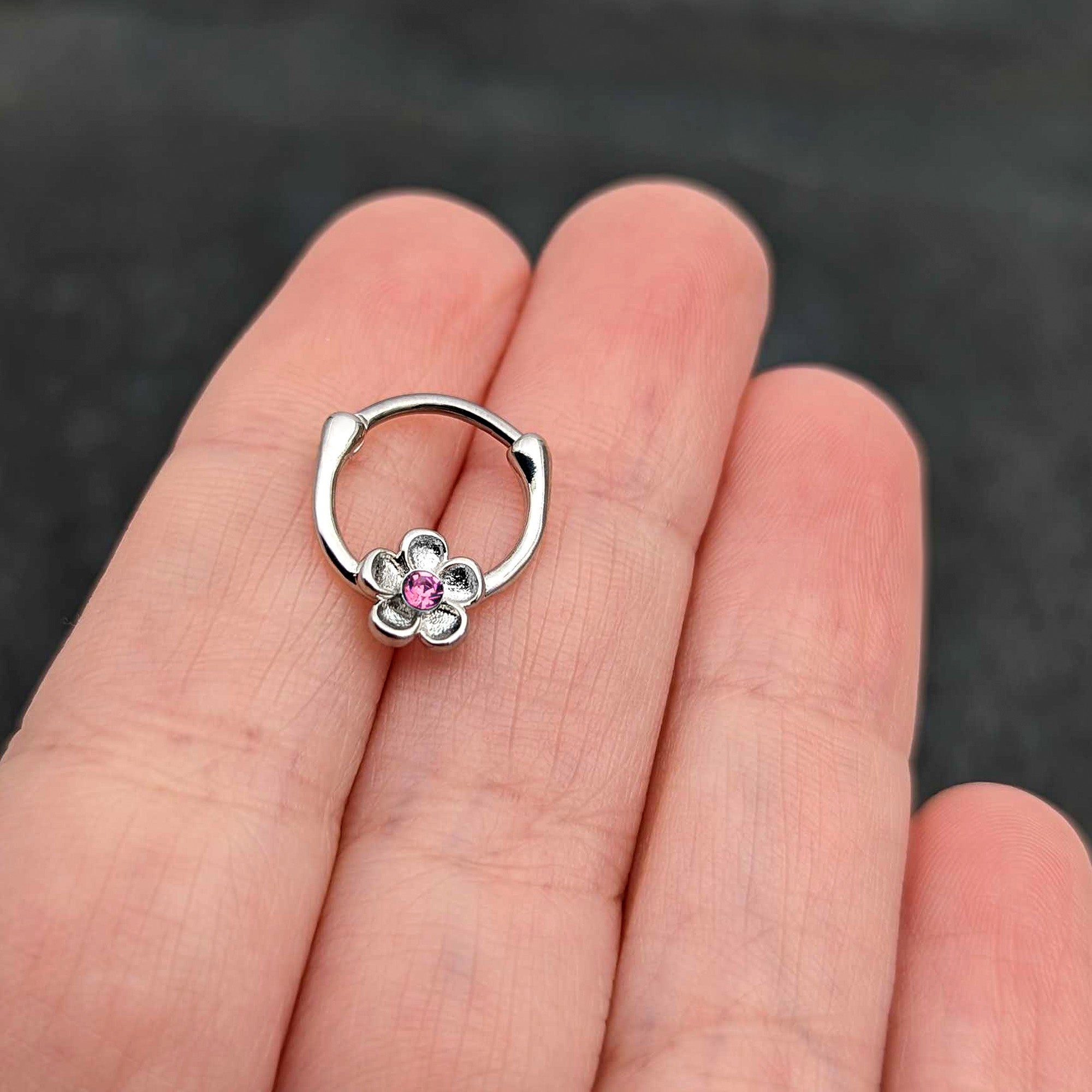 16G 5/16 Pink Gem Sweetheart Flower Cartilage Clicker