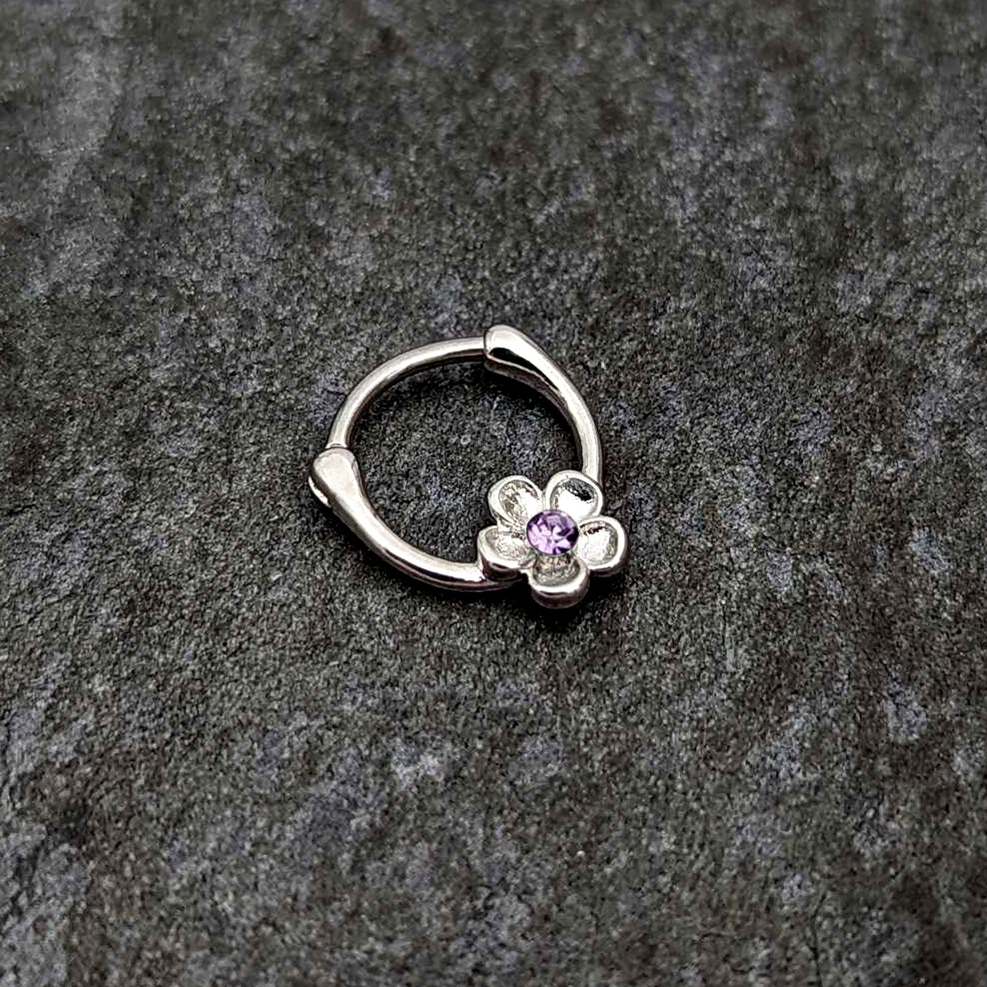 16G 5/16 Purple Gem Sweetheart Flower Cartilage Clicker