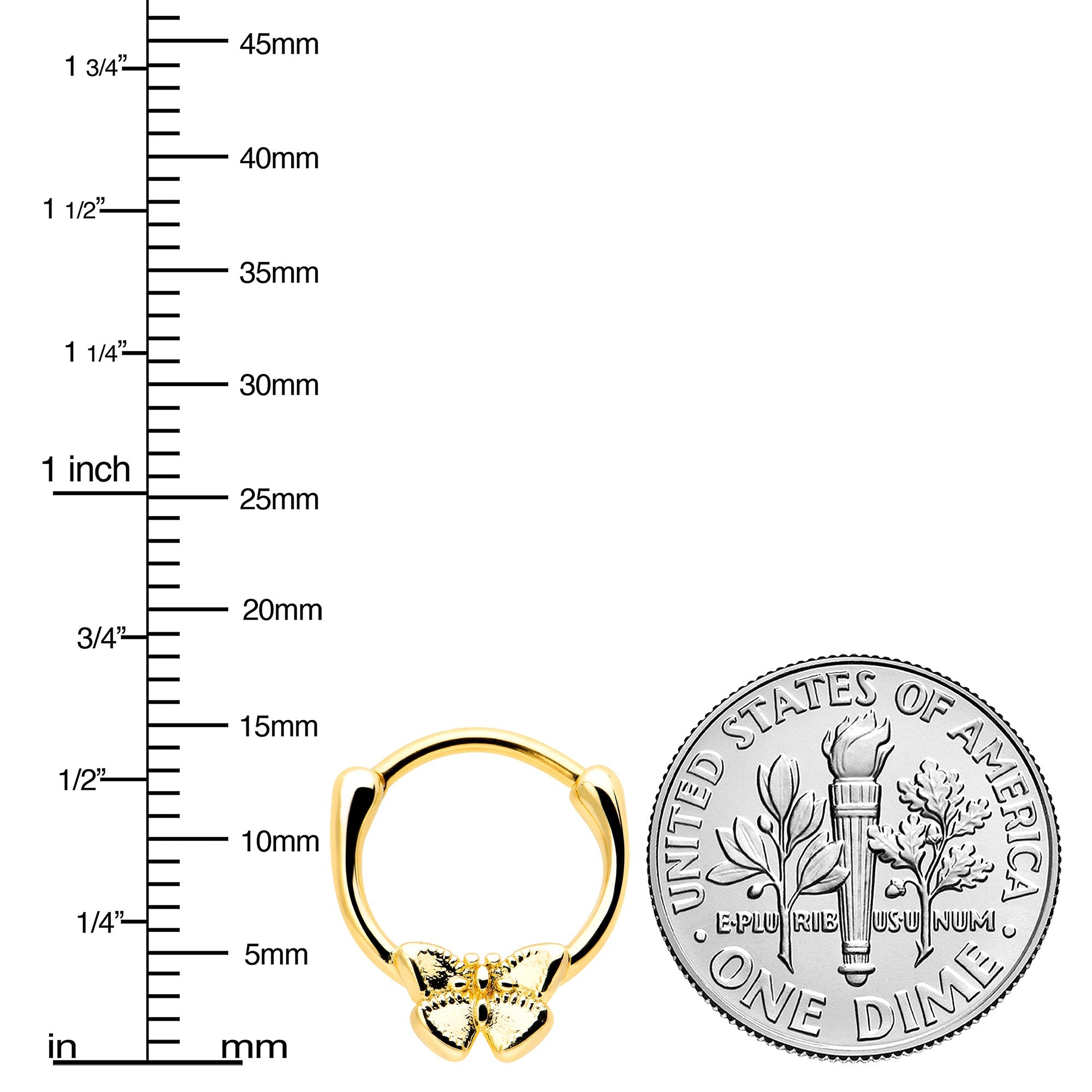 16G 5/16 Gold Tone Simple Textured Butterfly Cartilage Clicker