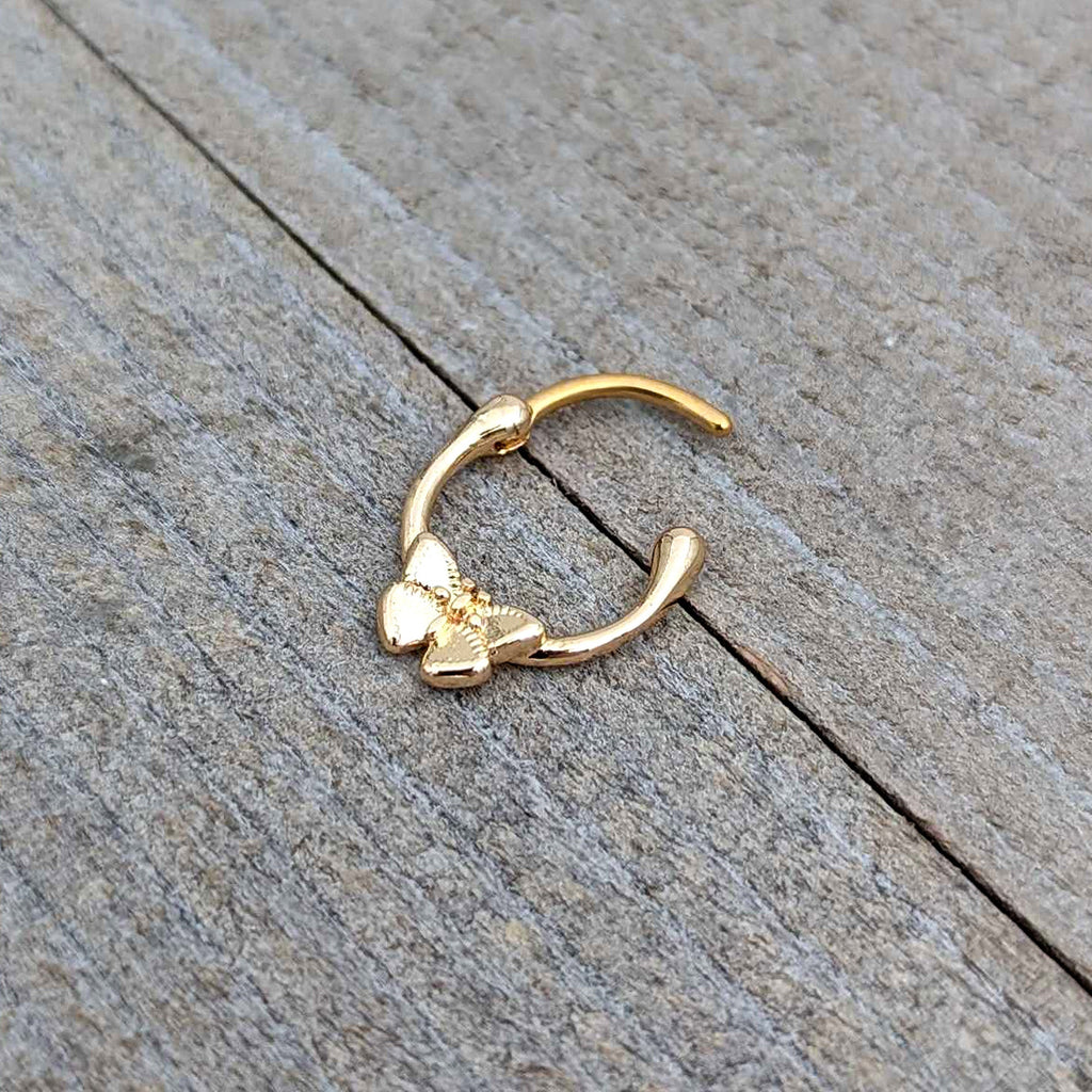 16G 5/16 Gold Tone Simple Textured Butterfly Cartilage Clicker