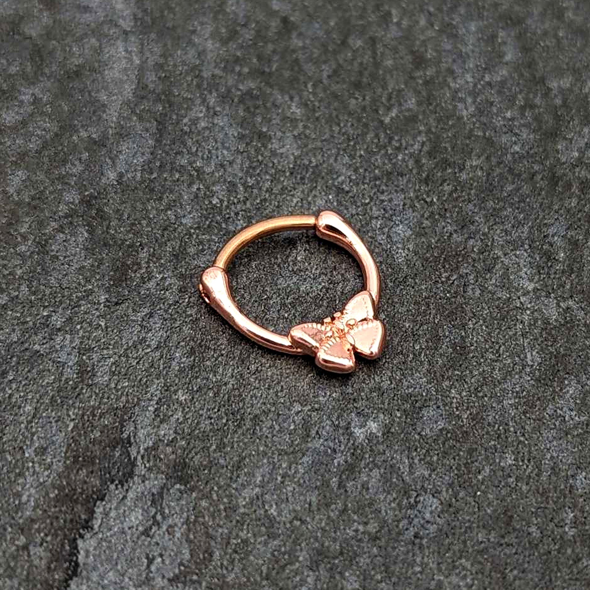 16G 5/16 Rose Gold Tone Simple Textured Butterfly Cartilage Clicker