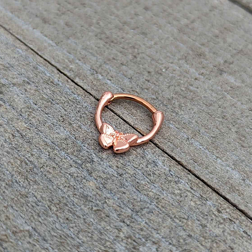 16G 5/16 Rose Gold Tone Simple Textured Butterfly Cartilage Clicker