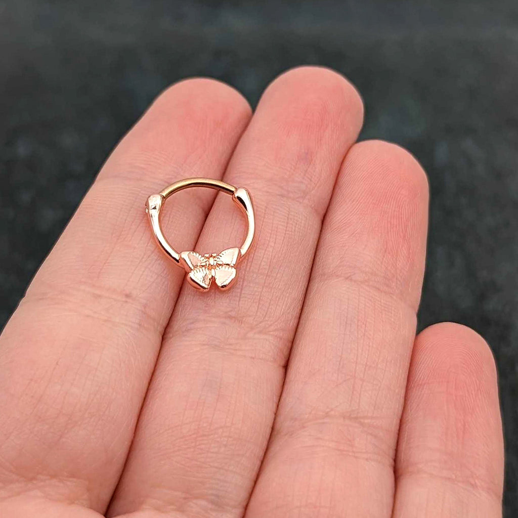 16G 5/16 Rose Gold Tone Simple Textured Butterfly Cartilage Clicker