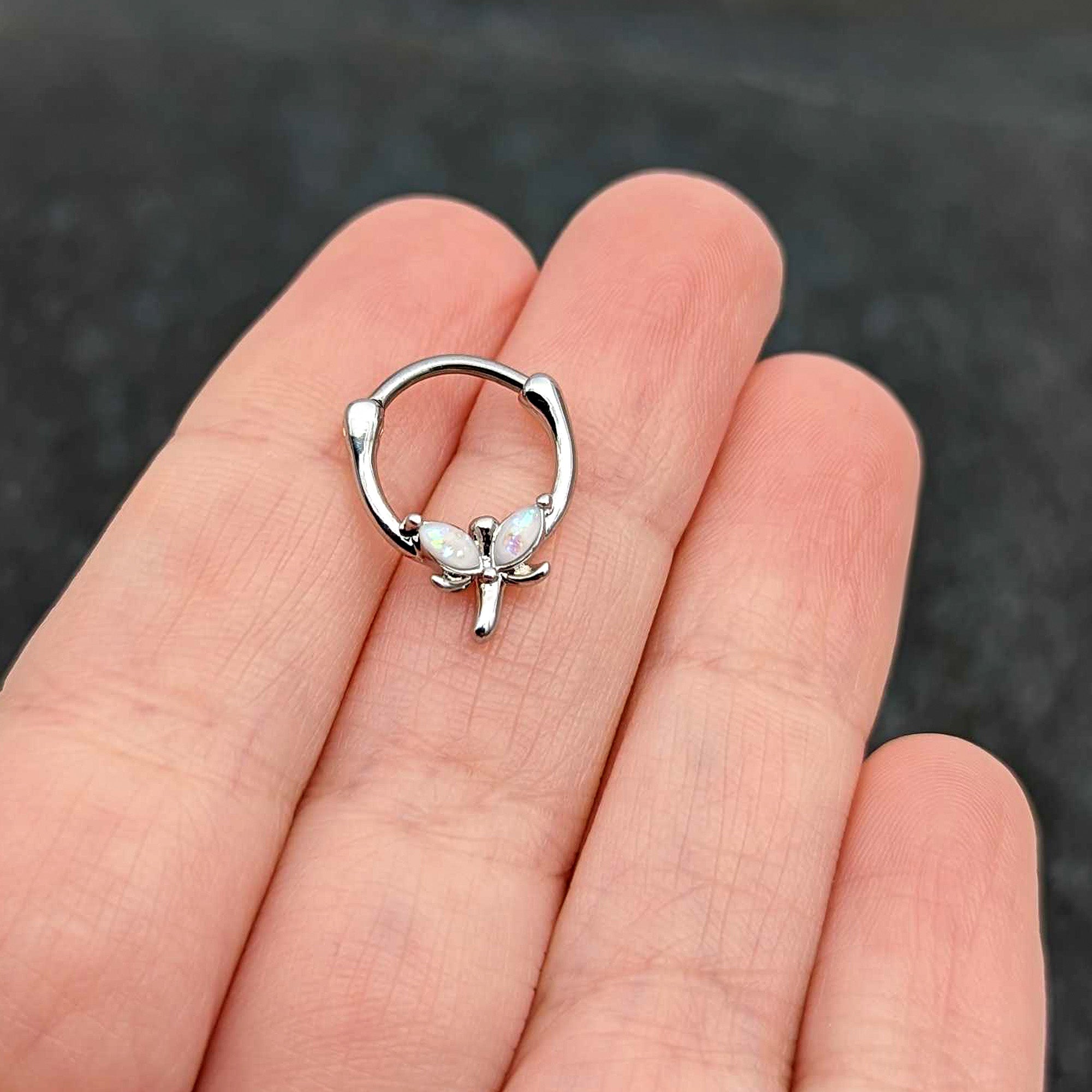16G 5/16 White Faux Opal Simple Style Dragonfly Cartilage Clicker