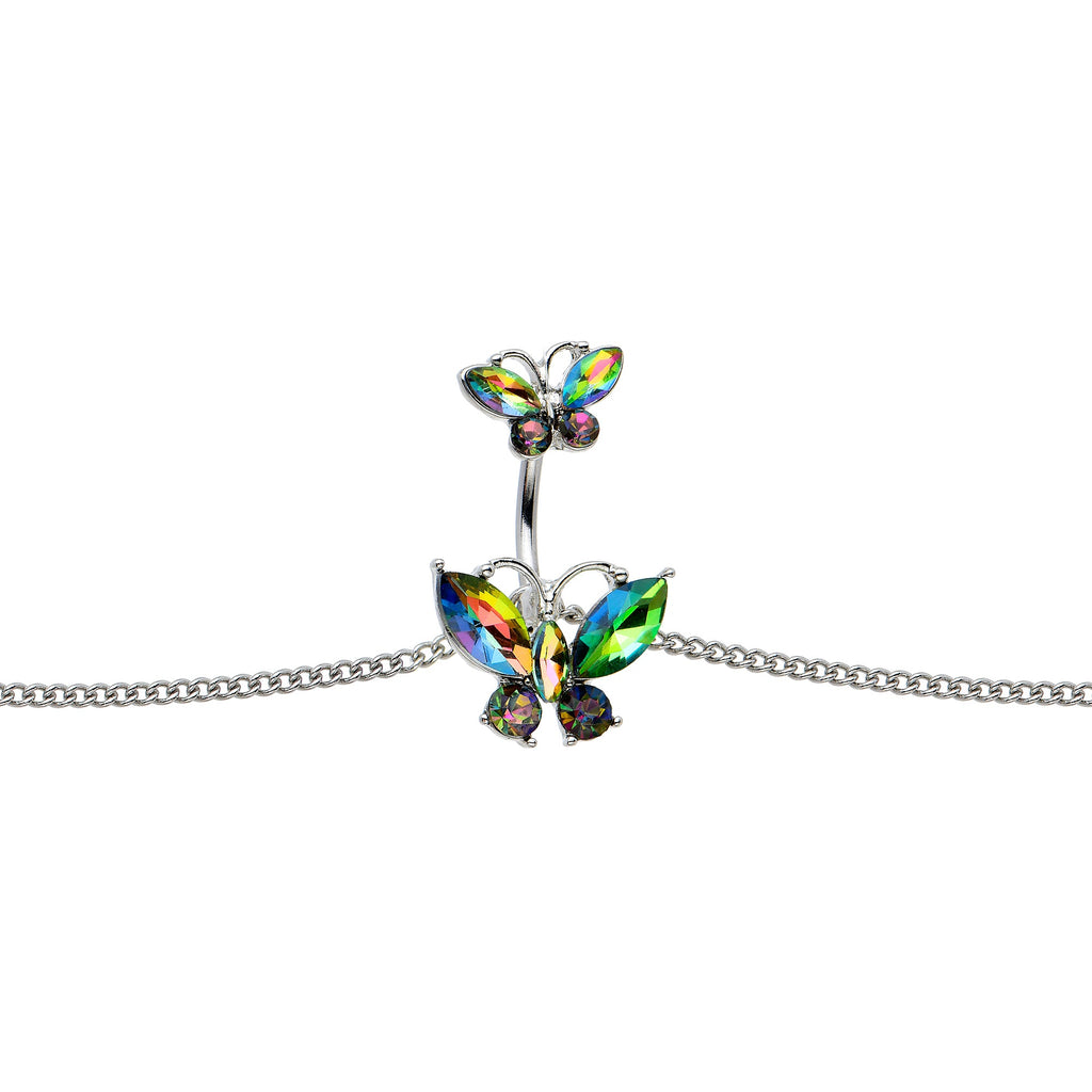 Rainbow Gem Butterfly Beauties Double Mount Belly Ring Belly Chain