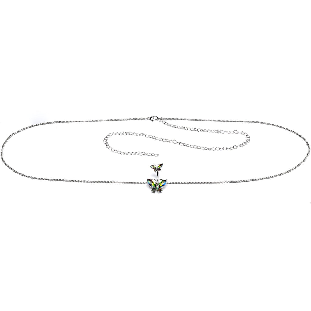 Rainbow Gem Butterfly Beauties Double Mount Belly Ring Belly Chain