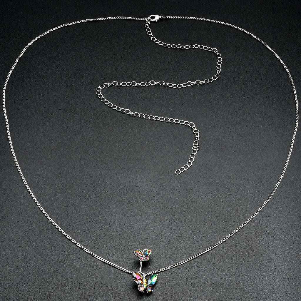 Rainbow Gem Butterfly Beauties Double Mount Belly Ring Belly Chain