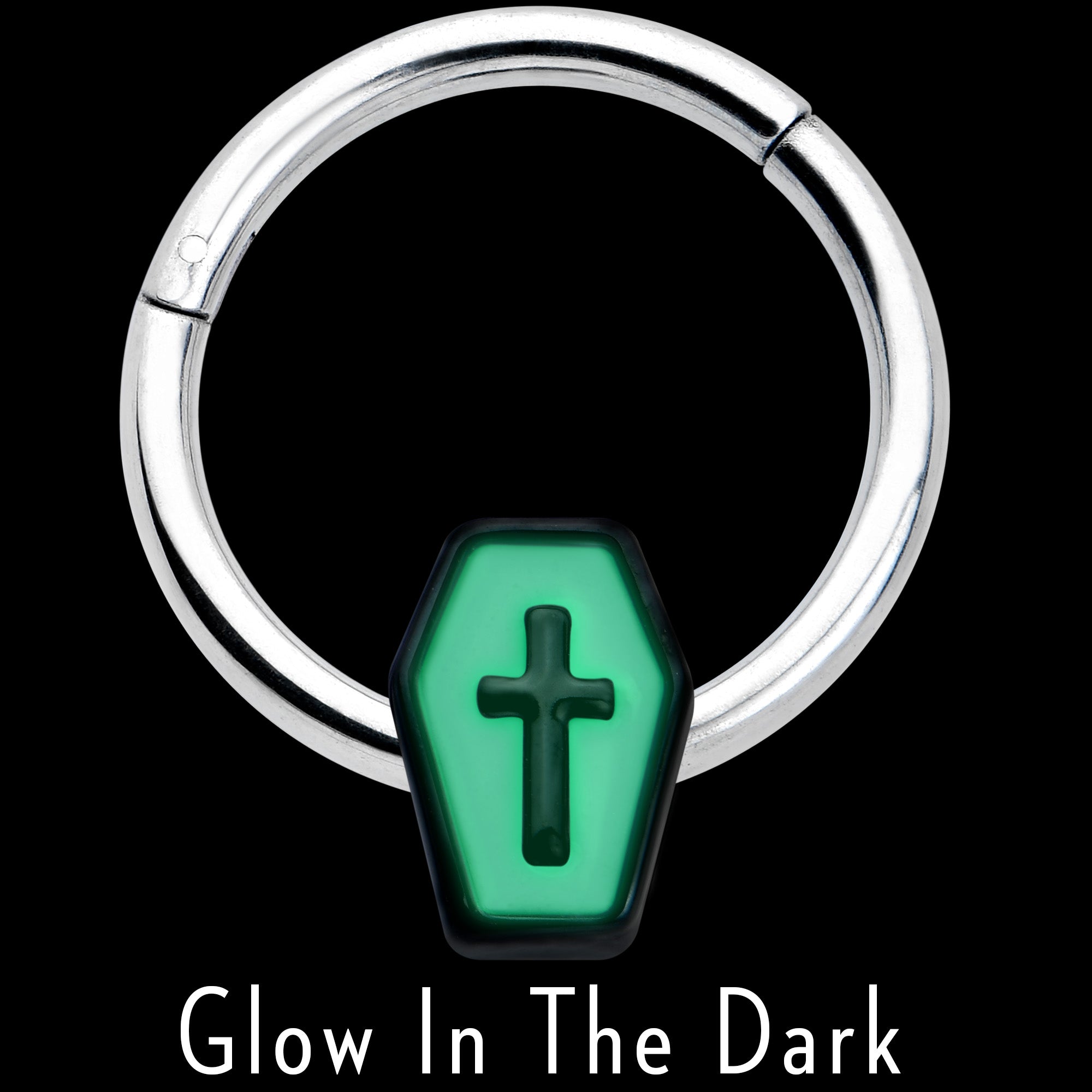 16G 3/8 Creepy Coffin Lt Purple Glow in Dark Hinged Segment Ring