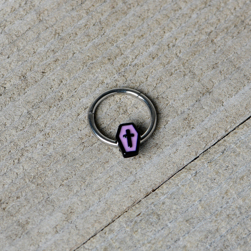 16G 3/8 Creepy Coffin Lt Purple Glow in Dark Hinged Segment Ring