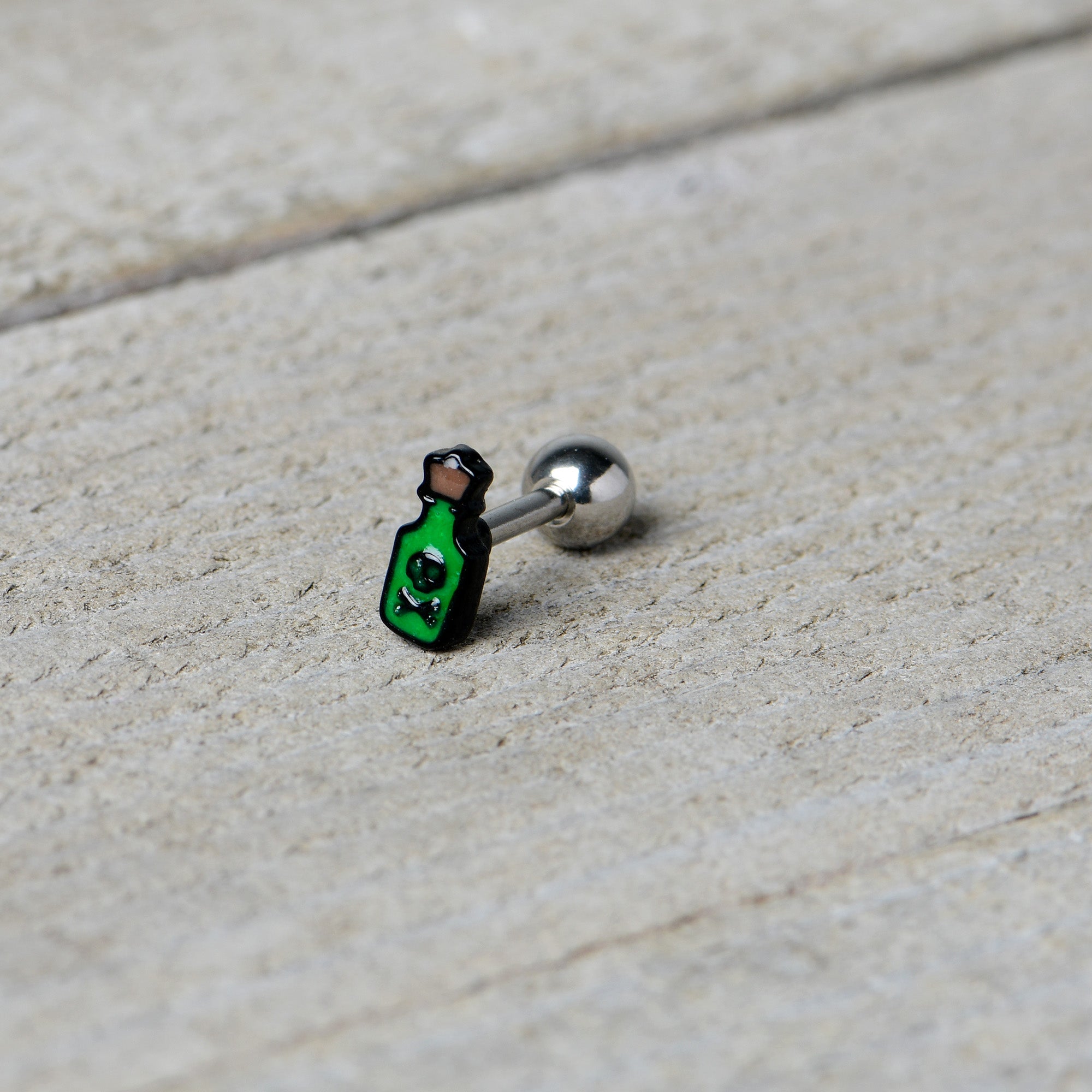 16G 1/4 Poison Green Bottle Glow in the Dark Cartilage Earring