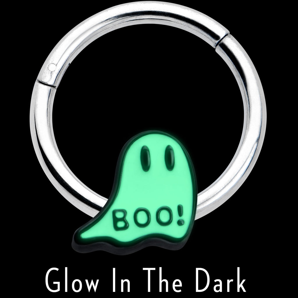 16G 3/8 White Ghost Glow in the Dark Halloween Hinged Segment Ring