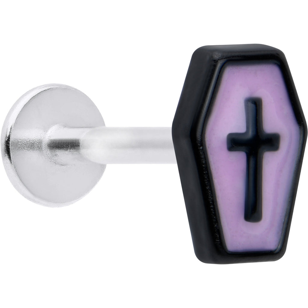 16G 5/16 Creepy Coffin Lt Purple Glow in Dark Labret Monroe Tragus