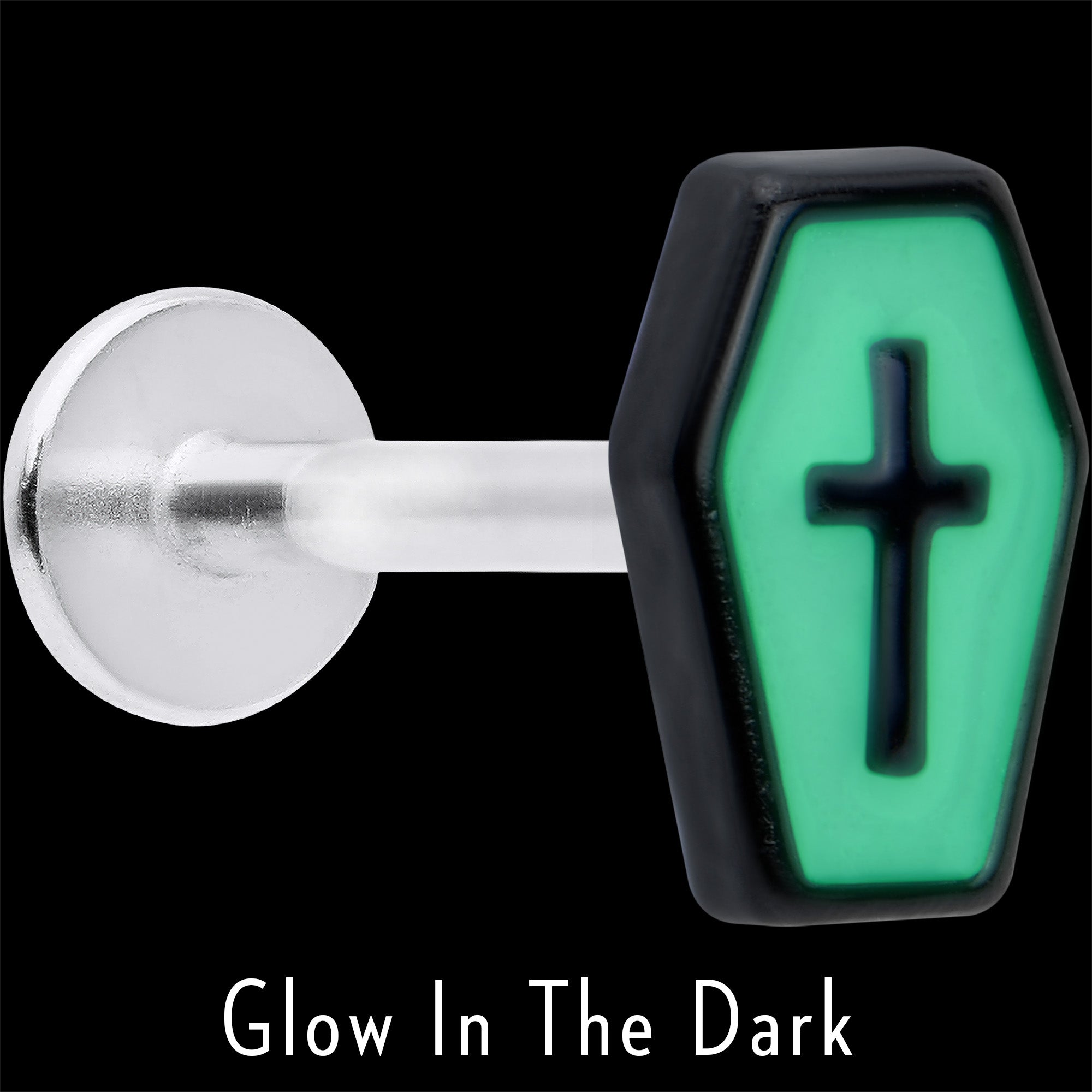 16G 5/16 Creepy Coffin Lt Purple Glow in Dark Labret Monroe Tragus