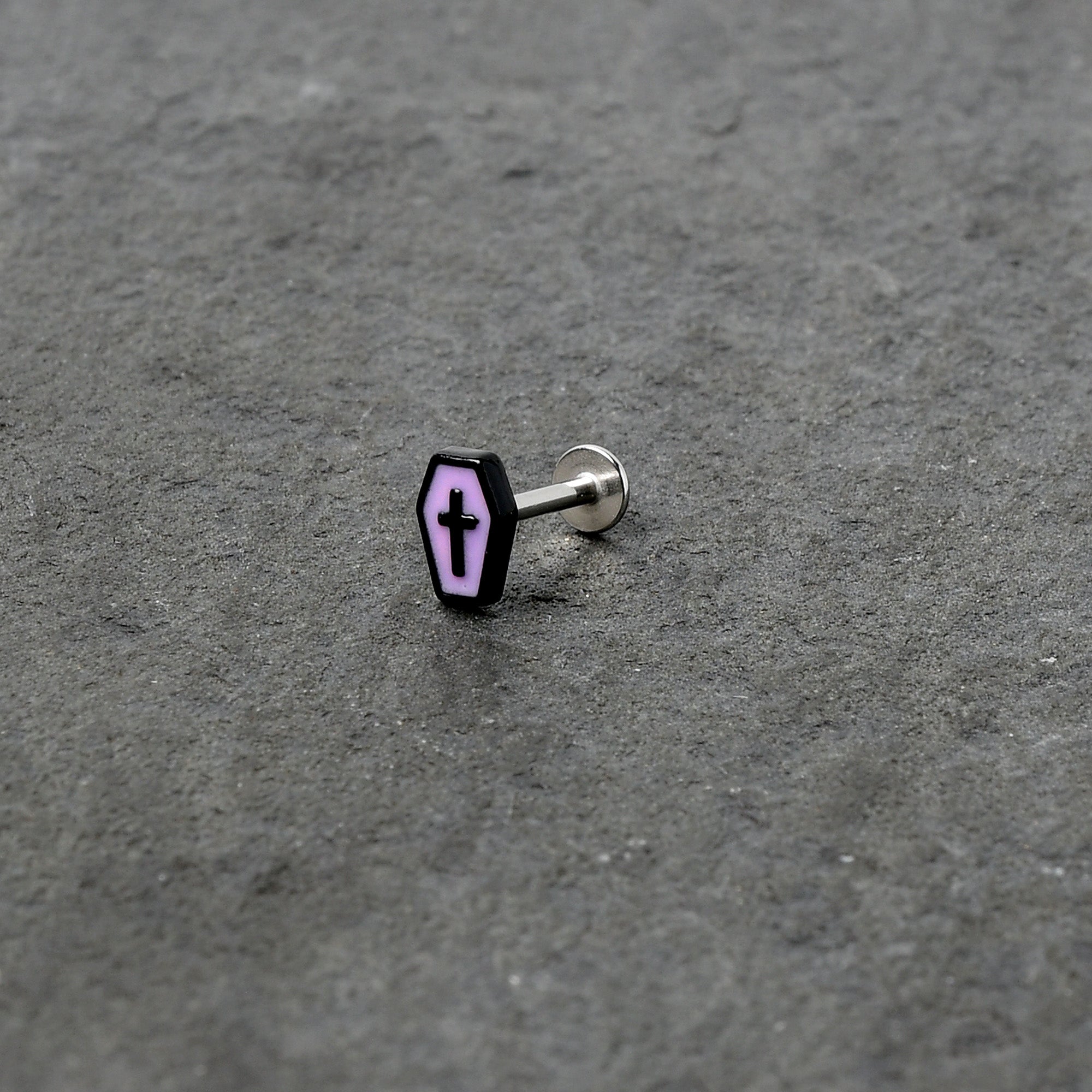 16G 5/16 Creepy Coffin Lt Purple Glow in Dark Labret Monroe Tragus