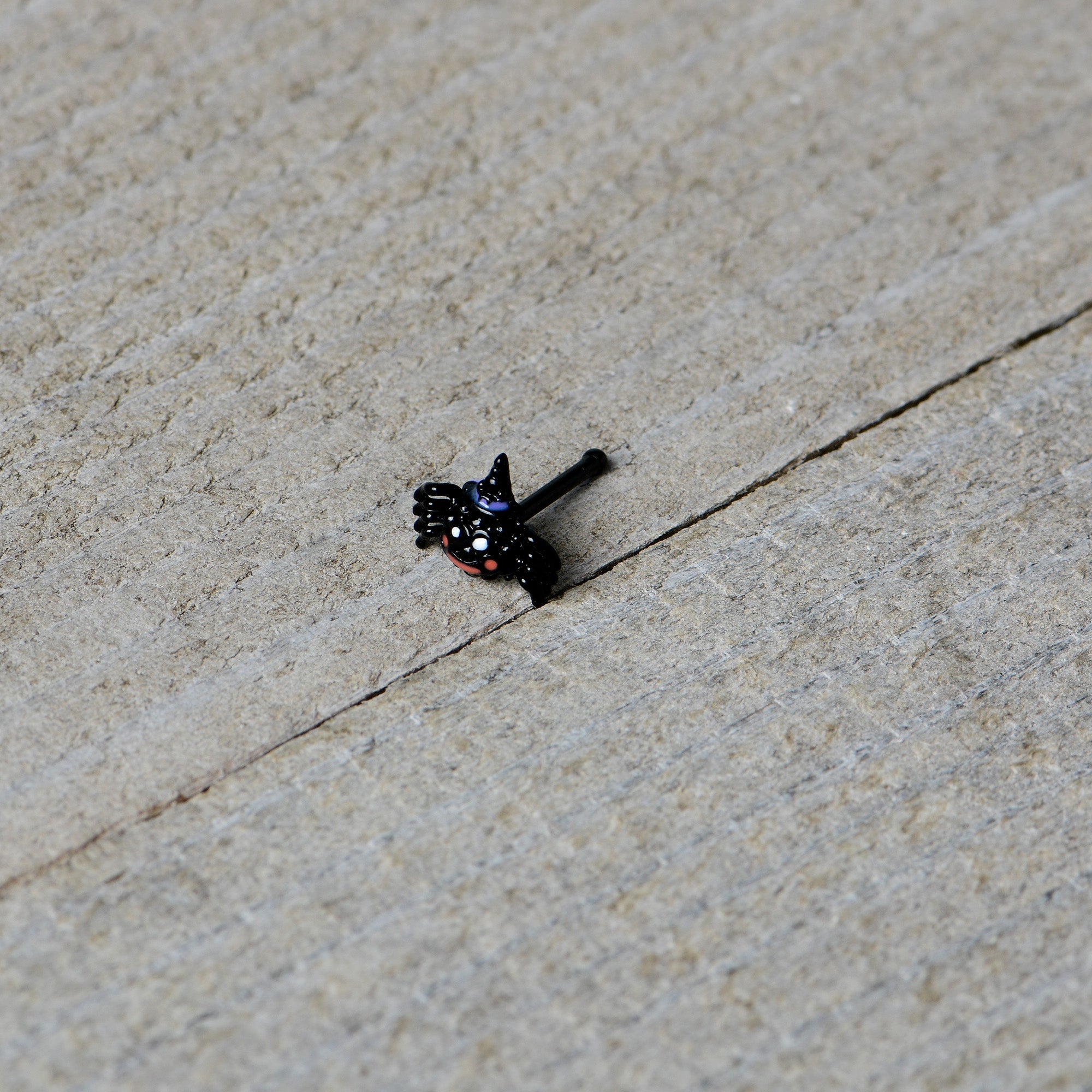 20G 1/4 Black Halloween Witchy Smiling Spider Nose Bone