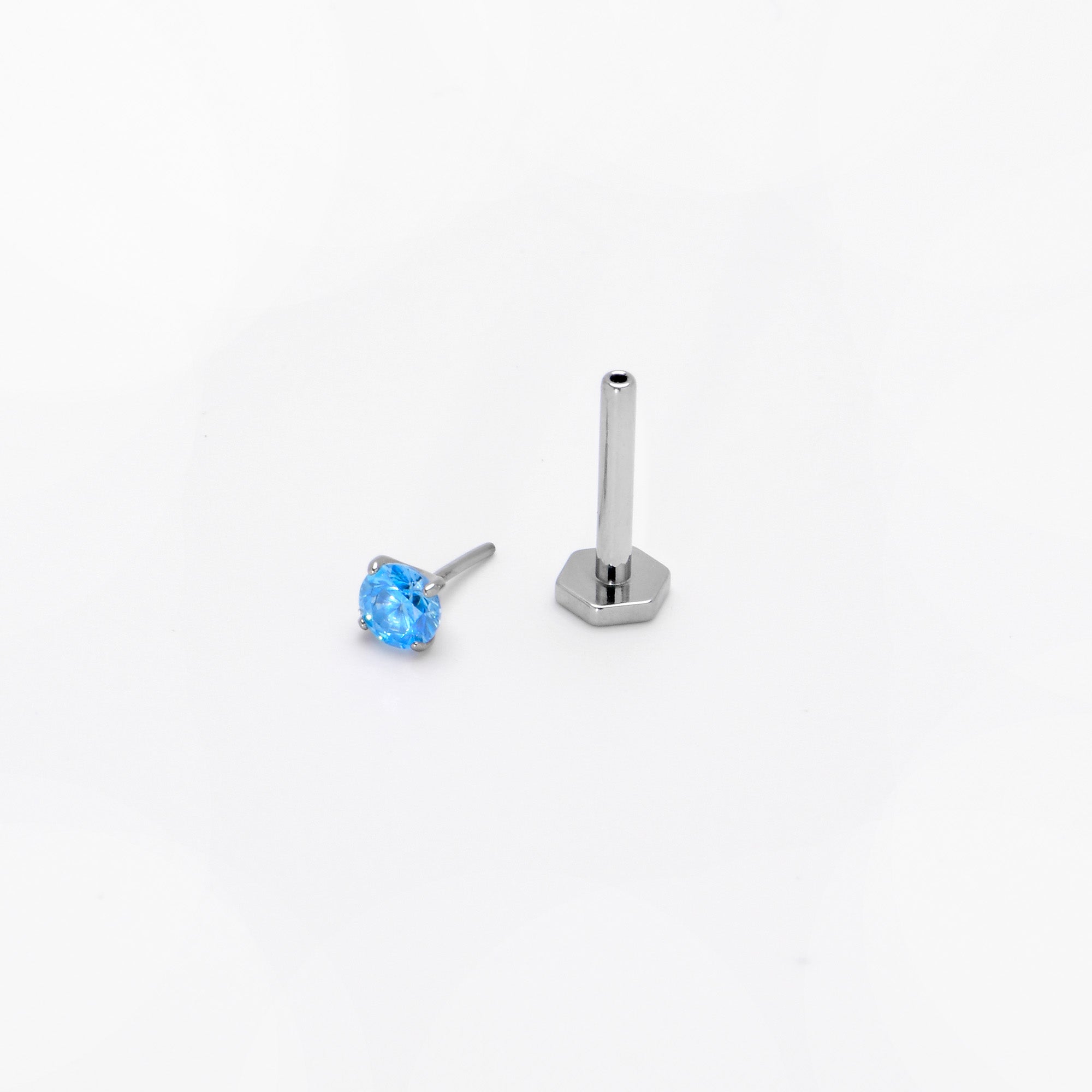 16G 5/16 Blue CZ Gem ASTM F-136 Implant Grade Titanium Hex End Labret Tragus