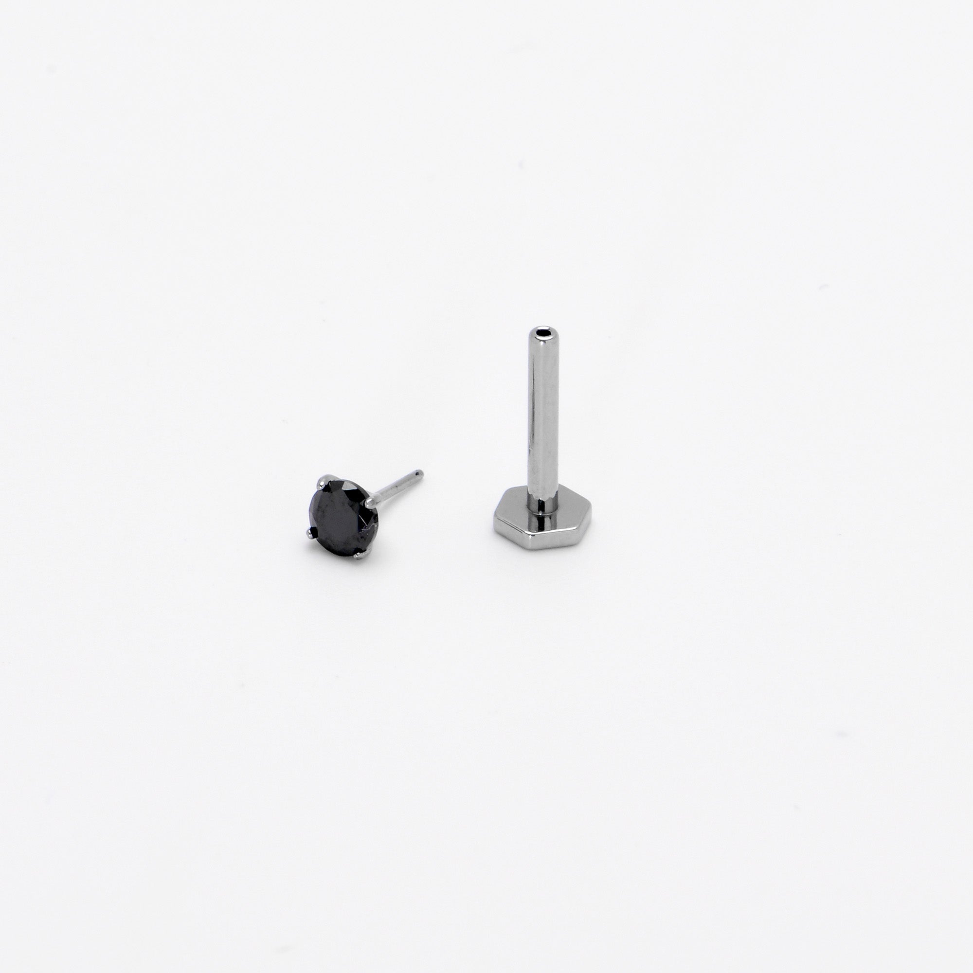 16G 5/16 Black CZ Gem ASTM F-136 Implant Grade Titanium Hex End Labret Tragus
