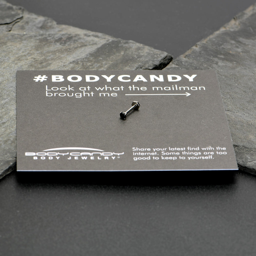16G 5/16 Black CZ Gem ASTM F-136 Implant Grade Titanium Hex End Labret Tragus
