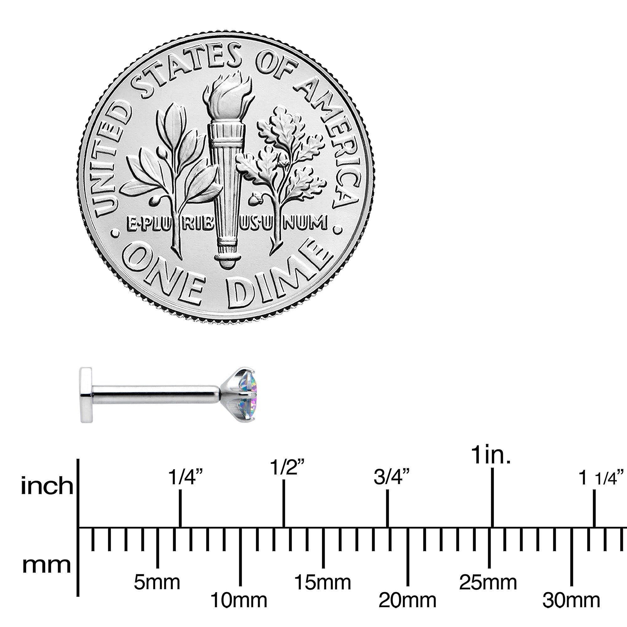 16G 5/16 Vitrail CZ Gem ASTM F-136 Implant Grade Titanium Hex End Labret Tragus