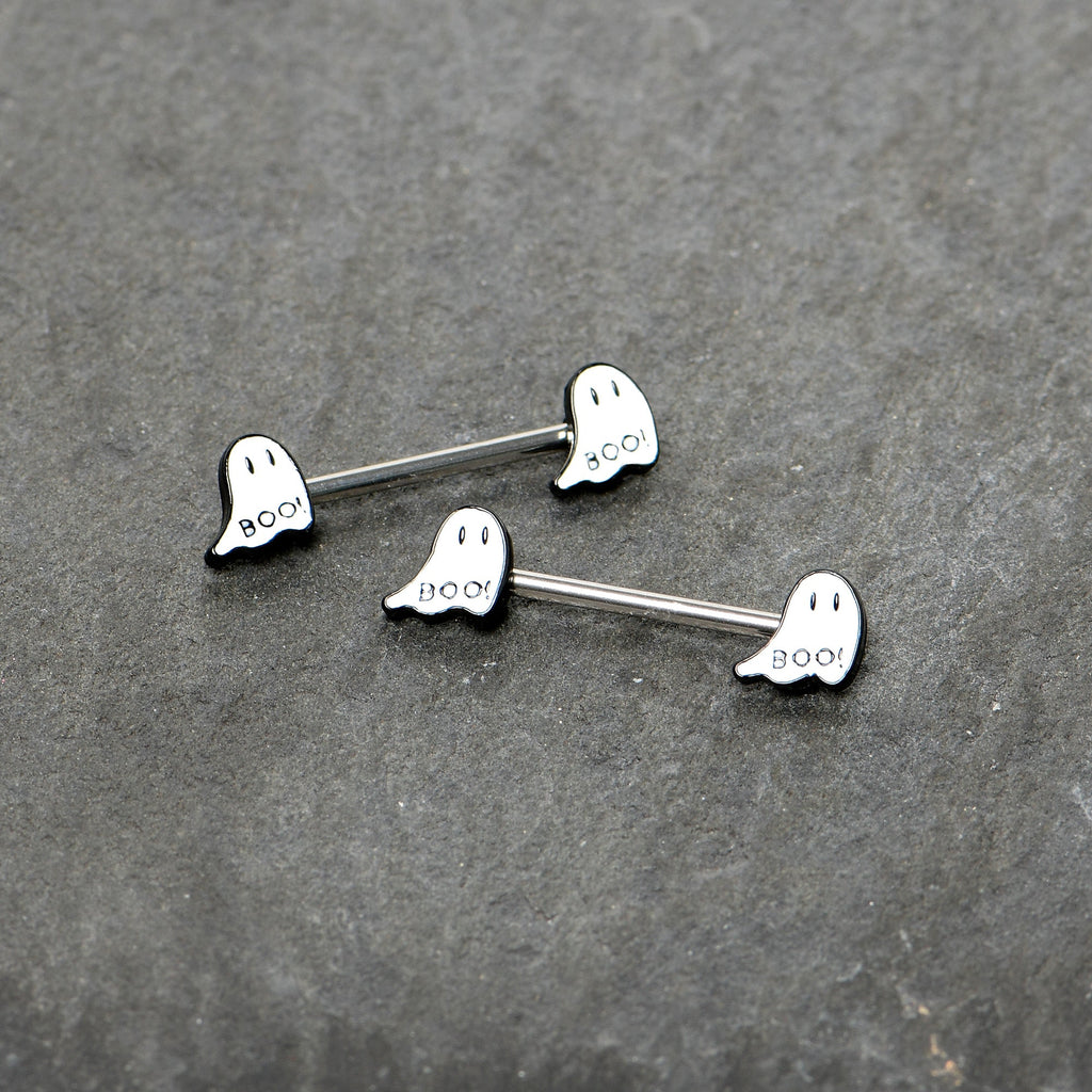 14G 9/16 Halloween Ghost Glow in the Dark Barbell Nipple Ring Set