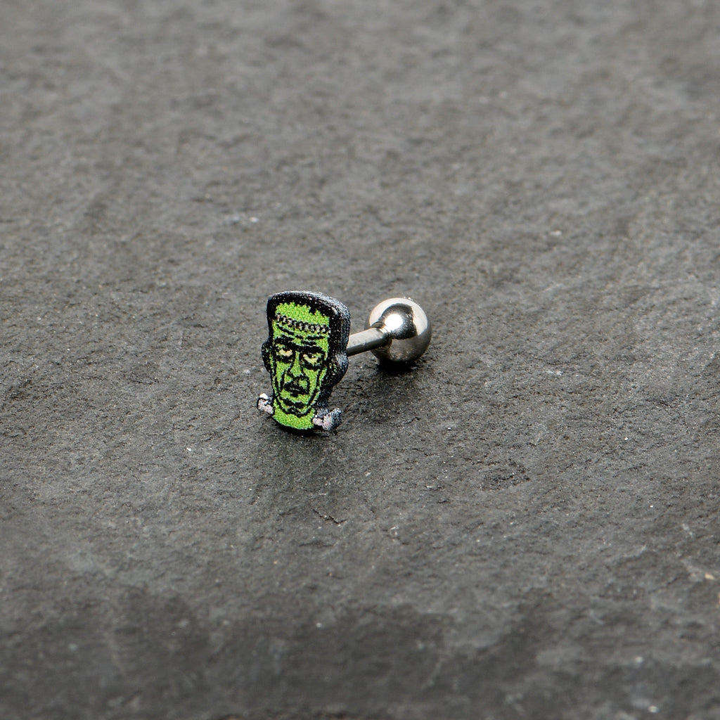 16G 1/4 Frankenstein Head Green Glow in the Dark Cartilage Earring