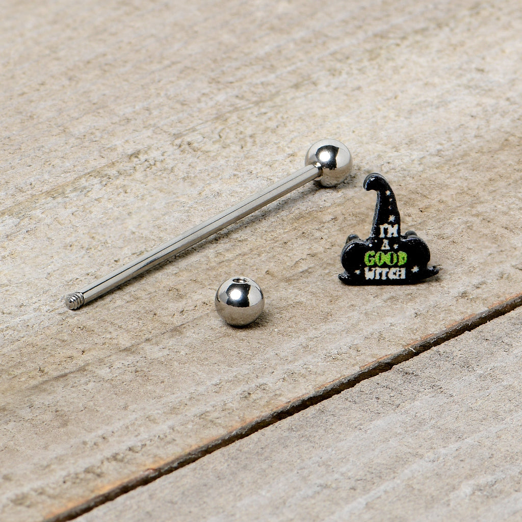 14G Good Witch Hat Glow the Dark Halloween Industrial Barbell 38mm