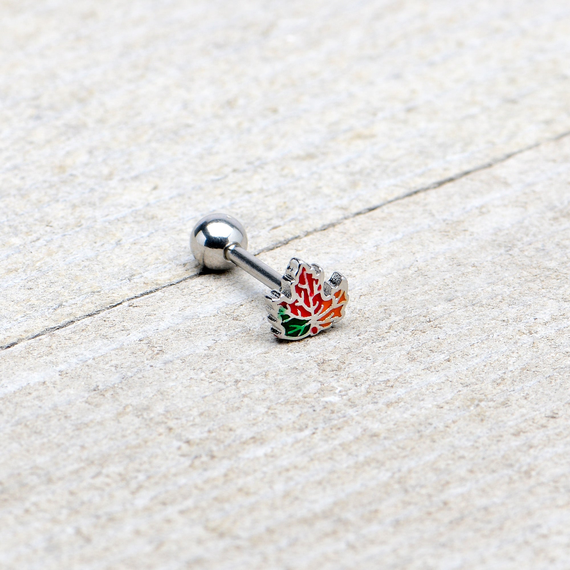 16G 5/16 Autumn Tricolor Maple Leaf Cartilage Tragus Earring