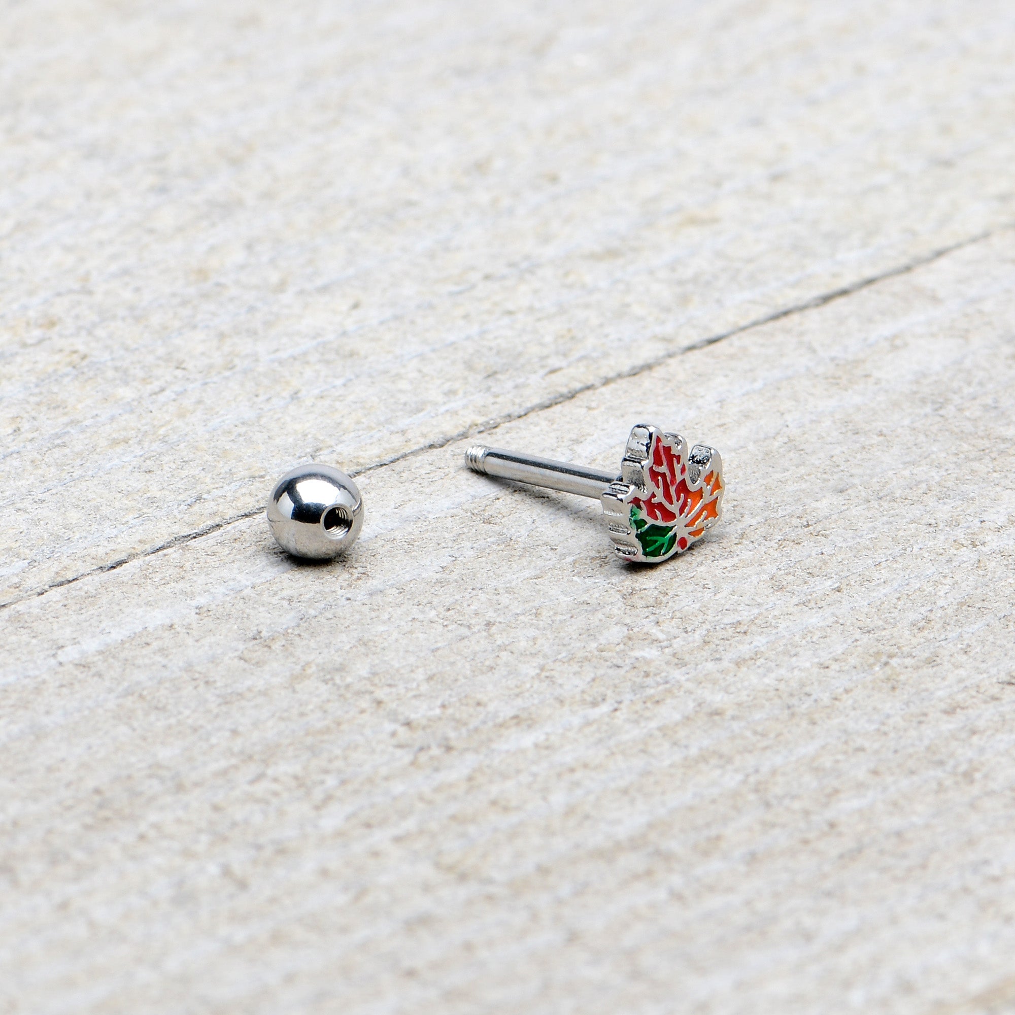 16G 5/16 Autumn Tricolor Maple Leaf Cartilage Tragus Earring