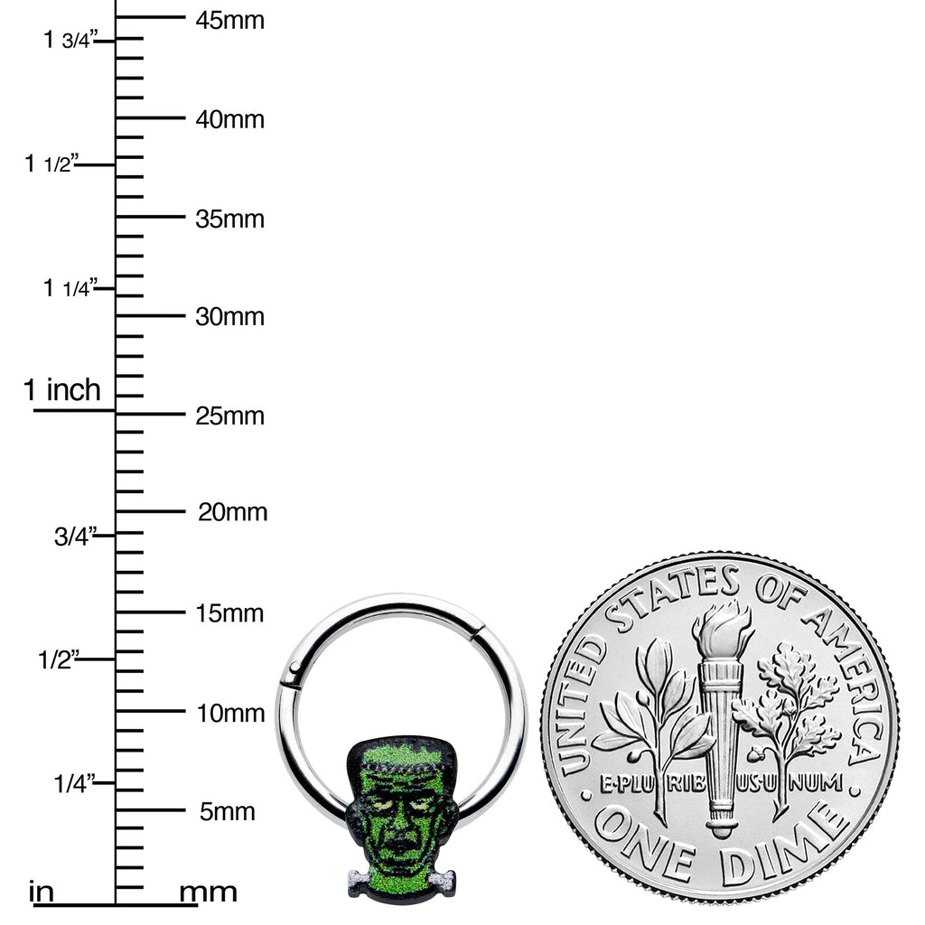 16G 3/8 Frankenstein Head Green Glow in Dark Hinged Segment Ring