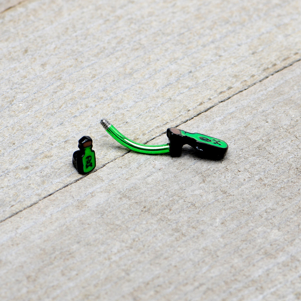 Green Poison Bottle Glow in the Dark Halloween Double Mount Belly Ring