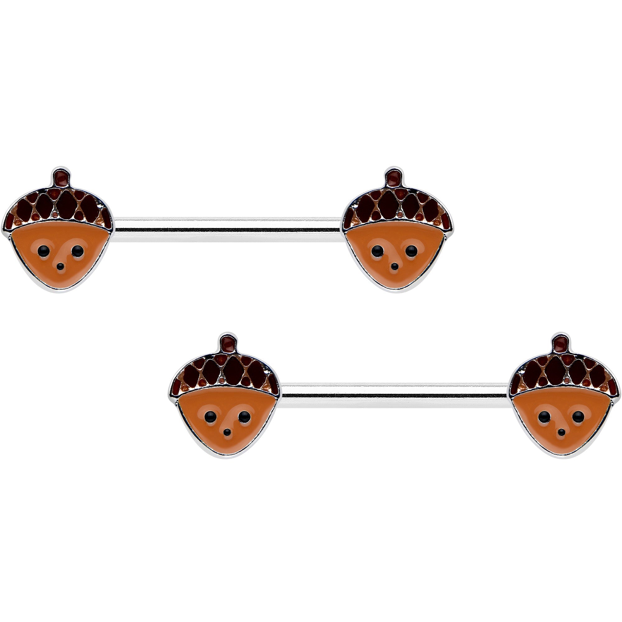 14G 9/16 Autumn Acorn Face Brown Fall Barbell Nipple Ring Set