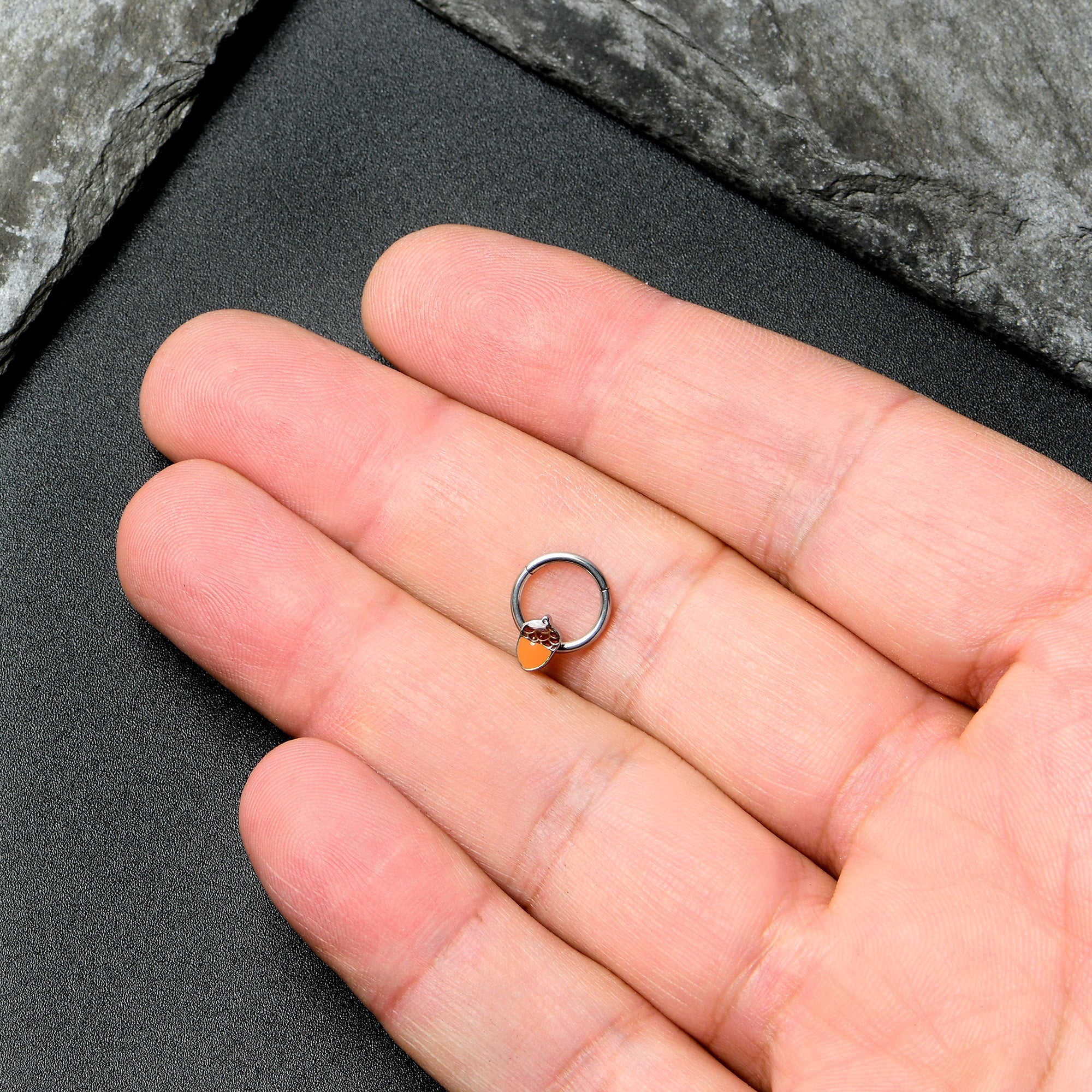16G 3/8 Autumn Acorn Orange Brown Hinged Segment Ring