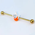 14G Gold Tone Pumpkin Haunter Ghost Industrial Barbell 38mm
