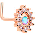 20G 7mm White Synthetic Opal Rose Gold Tone Lush L Shape Nose Ring
