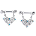 14G 9/16 Blue Gem Lacy Rhombus Chain Dangle Nipple Ring Set