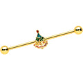 14G Red Gem Gold Tone Deco Holiday Tree Industrial Barbell 38mm
