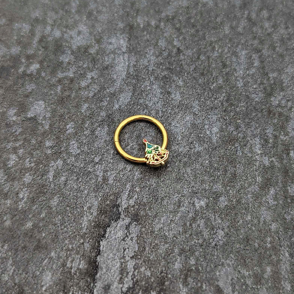 16G 3/8 Red Gem Gold Tone Deco Holiday Tree Hinged Segment Ring
