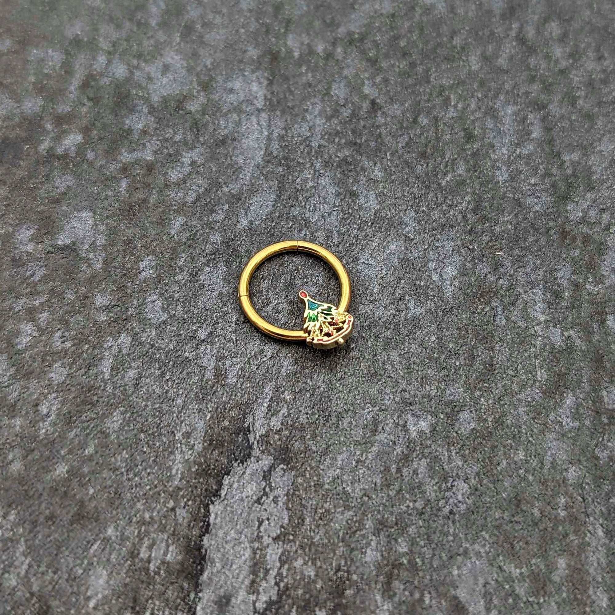 16G 3/8 Red Gem Gold Tone Deco Holiday Tree Hinged Segment Ring