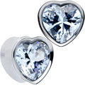 Stainless Steel CZ Gem Heart In Heart Double Flare Plug Set 8mm to 16mm
