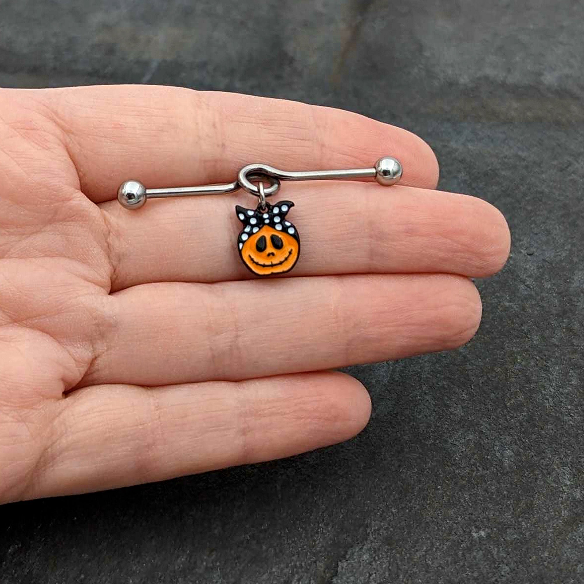 14G Halloween Kerchief Pumpkin Dangle Project Bar 38mm