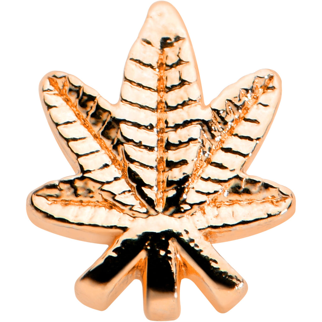 20G 1/4 Rose Gold Tone Texture Pot Leaf L Shape Nose Ring
