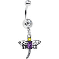 Clear Yellow Purple Gem Dragonfly Dangle Belly Ring