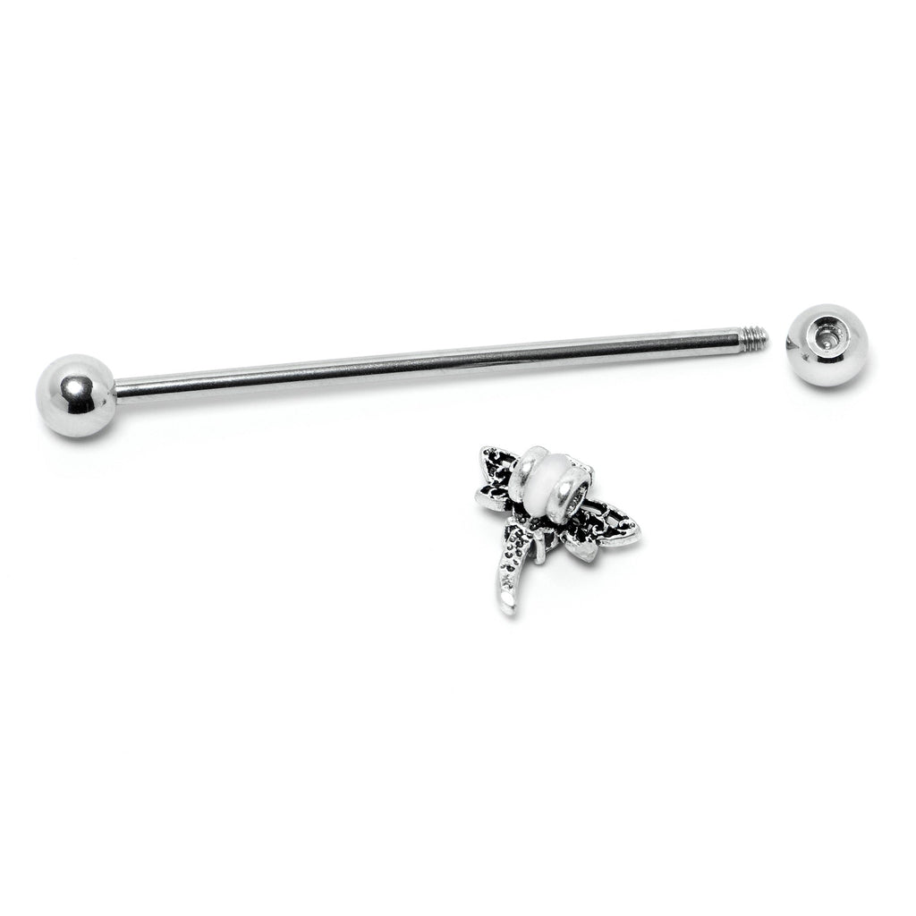 14G Purple Yellow Gem Dragonfly Industrial Barbell 38mm