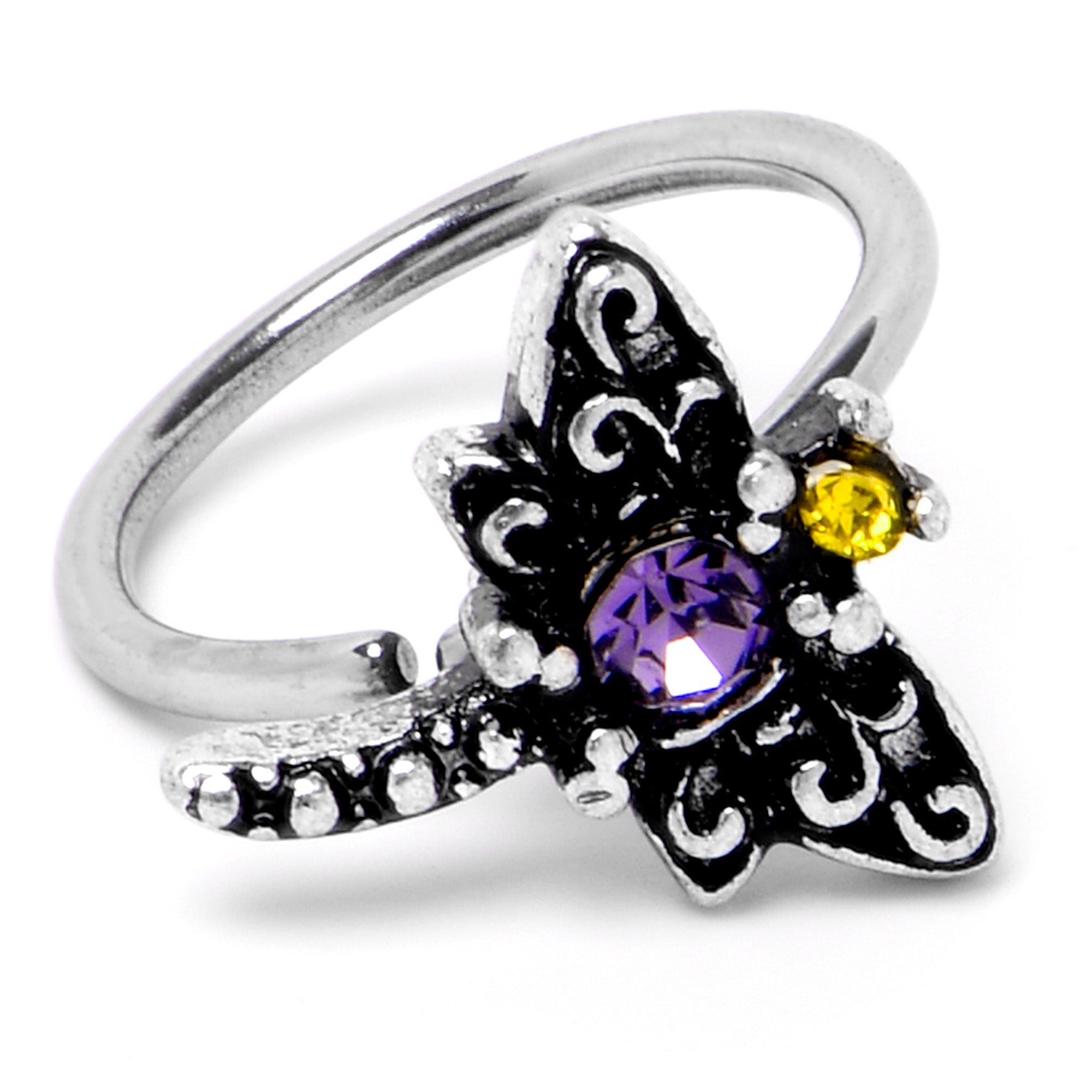 20G 5/16 Purple Yellow Gem Dragonfly Nose Hoop