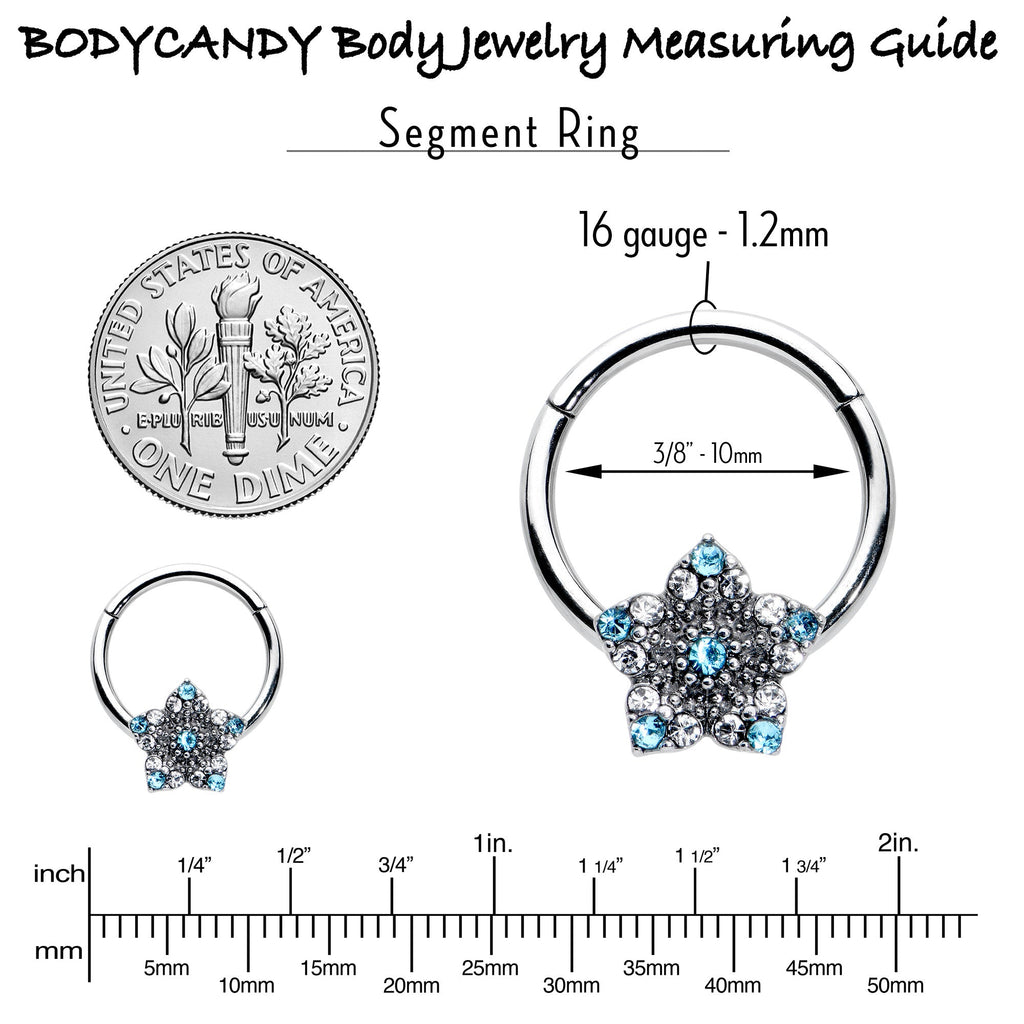 16G 3/8 Blue Clear Gem Opulent Flower Hinged Segment Ring